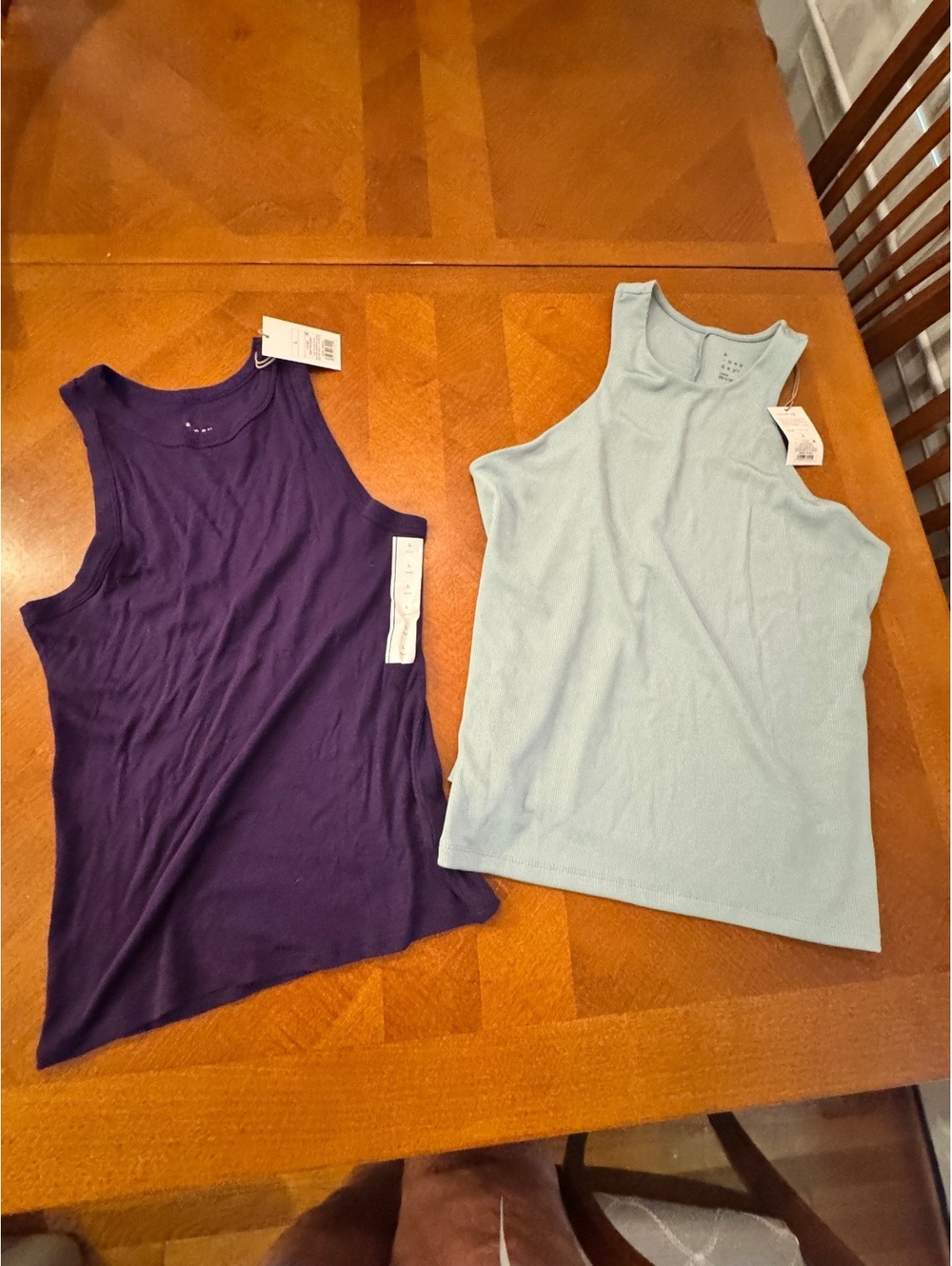 A New Day Women's Ribbed Tank Tops - Purple and Light Blue, Size L 3217